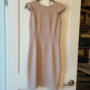 $150 Tahari 2 suede blush pink dress knee length cap sleeve very soft stretchy